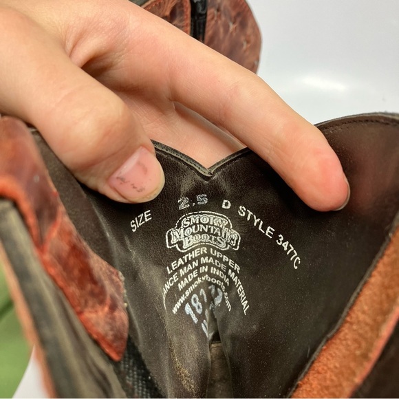 Smoky Mountain Boots leather cowboy boots square toe reddish color kids size 2.5 - Picture 7 of 7